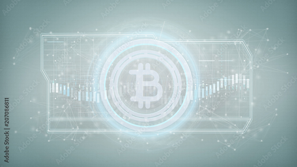 Poster technology bitcoin icon on a circle isolated on a background 3d rendering
