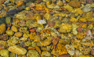 Sea pebble stones and multicolor rocks