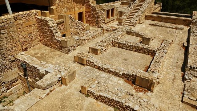 Wide angle shot of the complex of the Minoan Palace of Knossos, Heraklion, Crete, Greece