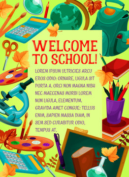 Welcome to school banner for greeting card design