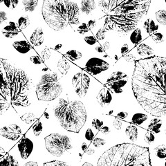 Black and White Abstract leaves silhouette seamless pattern - 207088006