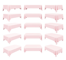 Set of rectangular pink tablecloth with rounded corners