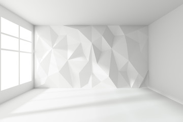 Fototapeta premium Abstract white room with rumpled wall and window sunlight