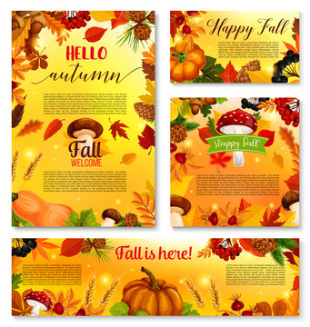 Autumn Hello fall seasonal vector banner poster