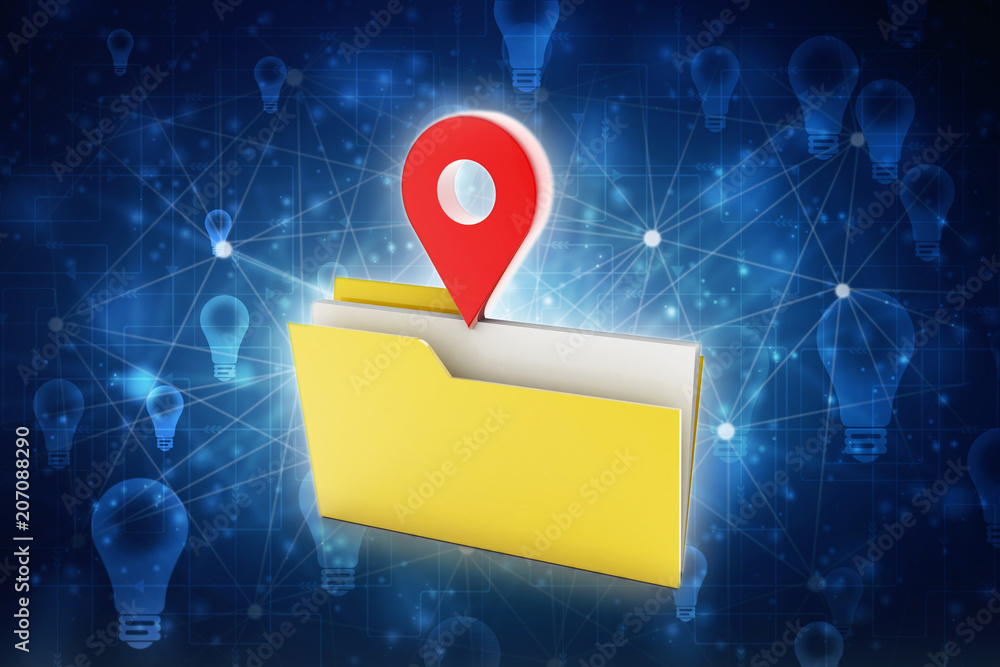 Aufkleber 3d rendering travel and navigation planning, concept with folder