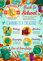 Back to school sale banner with student supplies