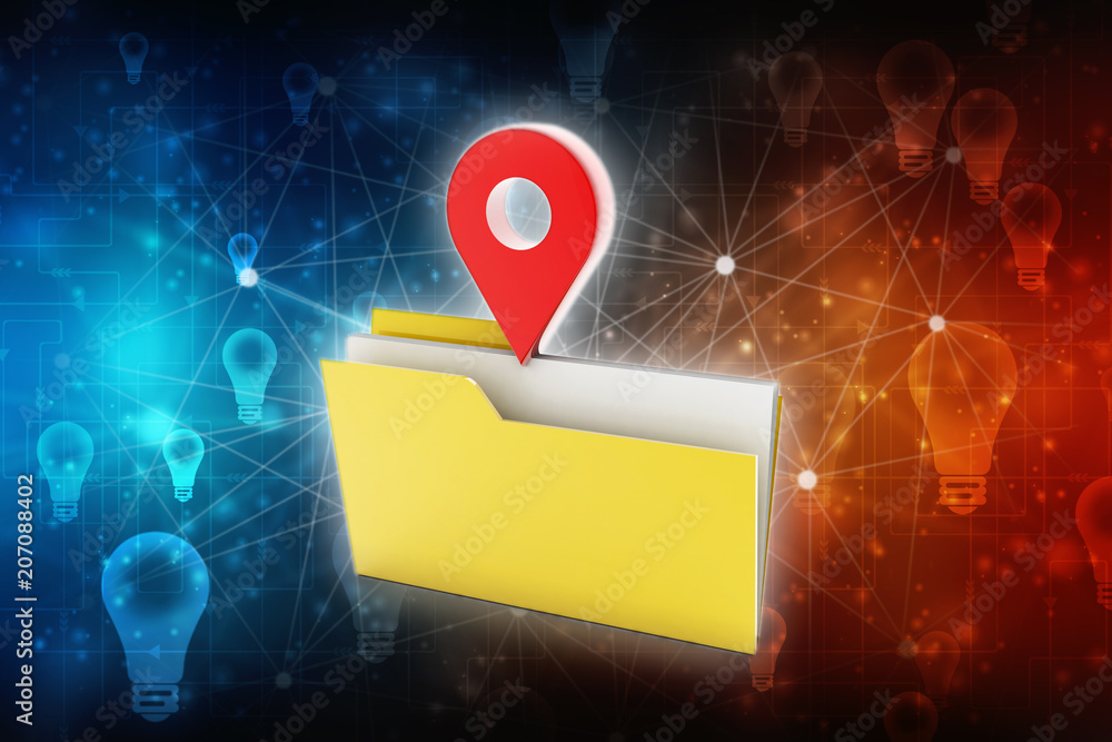 Poster 3d rendering travel and navigation planning, concept with folder