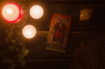 The emperor Tarot card. Fortune teller.
