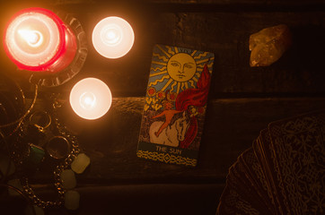 The Sun Tarot card. Fortune teller.