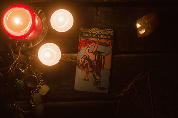 Knight of cups inverted Tarot card. Fortune teller.