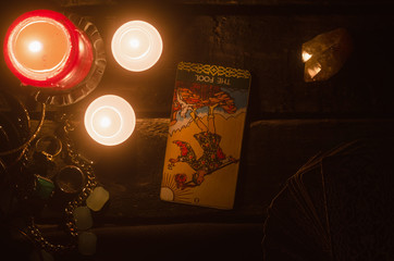 The fool inverted Tarot card. Fortune teller.