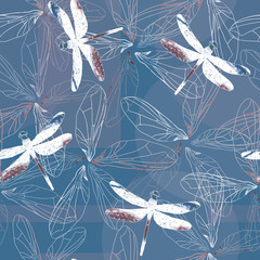dragonfly blue white red seamless pattern. Perfect for fabric, scrapbooking and packaging design.