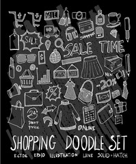 Hand drawn Sketch doodle vector Shopping set on Chalkboard eps10