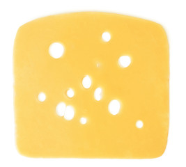 Cheese slices isolated on white background.