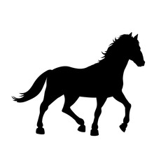 Black silhouette of galloping horse on white background. Wild mustang icon. Detailed isolated image. Vector illustration
