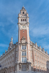 Fototapeta na wymiar Lille, beautiful city in France, the belfry of the Chambre de Commerce 