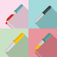 Pipette medical dropper tool icons set. Flat illustration of 4 pipette medical dropper tool vector icons for web