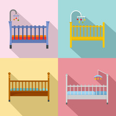 Baby crib cradle bed icons set. Flat illustration of 4 baby crib cradle bed vector icons for web