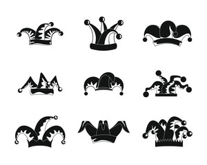 Jester fools hat icons set. Simple illustration of 9 Jester fools hat vector icons for web - obrazy, fototapety, plakaty