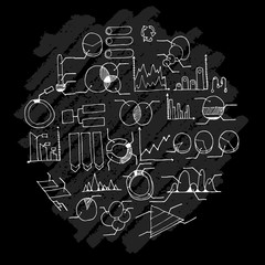 Data doodle illustration circle form wallpaper background line sketch style set on chalkboard eps10