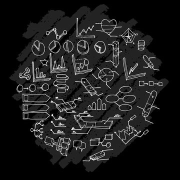 Data doodle illustration circle form wallpaper background line sketch style set on chalkboard eps10