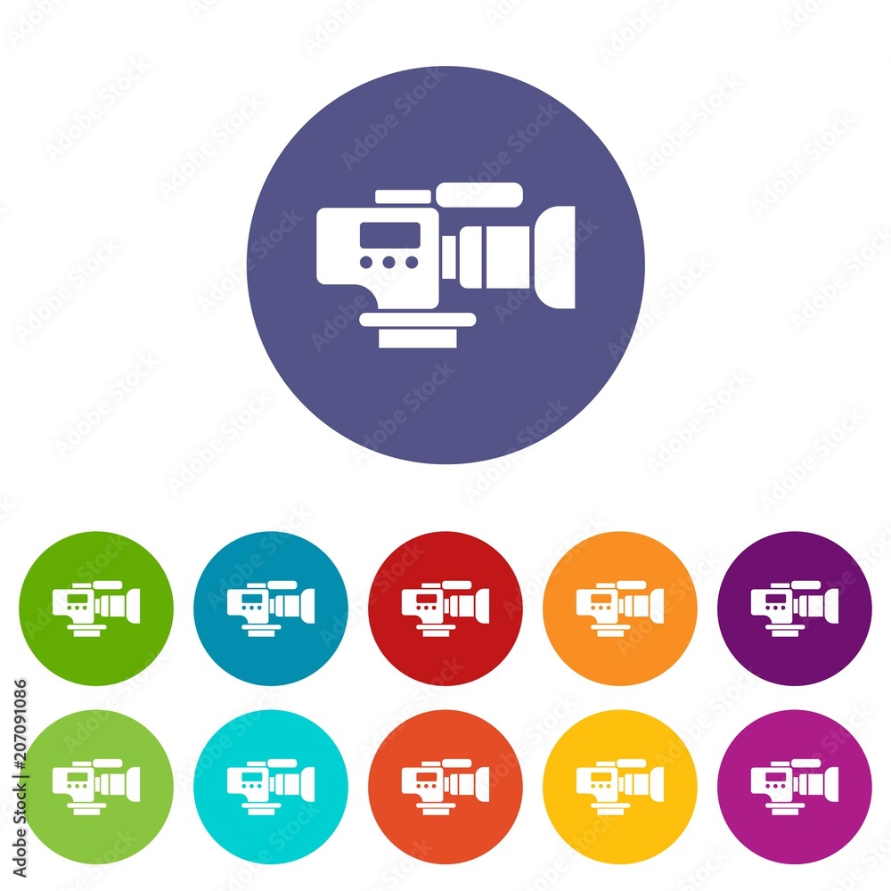 Poster tv camera icons color set vector for any web design on white background