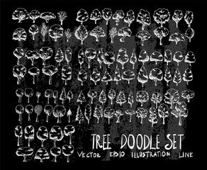Hand drawn doodle vector illustration line Tree set on Chalkboard eps10