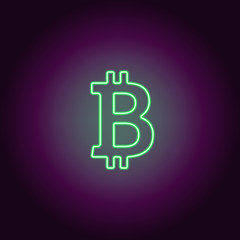 Neon icon of green Bitcoin