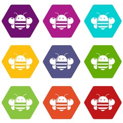 Bee icons 9 set coloful isolated on white for web