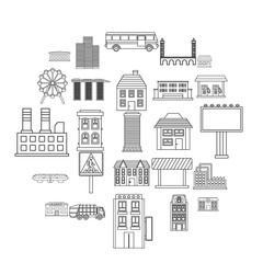 Skyscrapers icons set. Outline set of 25 skyscrapers vector icons for web isolated on white background