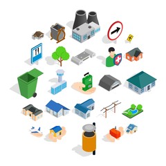 Buildings icons set. Isometric set of 25 buildings vector icons for web isolated on white background