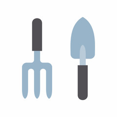 Garden tools. Garden fork and trowel spade icon. flat style. isolated on white background