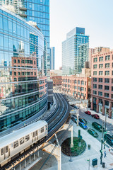 Train on elevated tracks at the Loop, Chicago