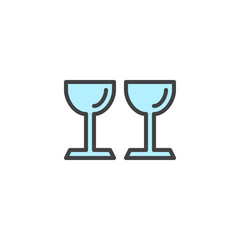 Glasses for cocktail filled outline icon, line vector sign, linear colorful pictogram isolated on white. Two glasses symbol, logo illustration. Pixel perfect vector graphics