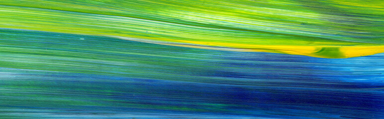Abstract acrylic painting for use as background, texture, design element. Modern art in Mixed colours of green, blue, yellow.