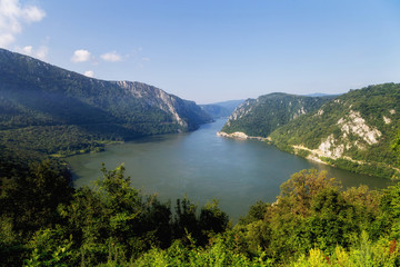 Fototapeta na wymiar Summer landscape of Danube Gorge, at the border between Romania and Serbia