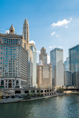 Naklejka premium Rzeka Chicago i centrum miasta Chicago, USA