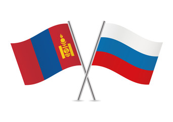 Mongolia and Russia flags. Vector illustration.