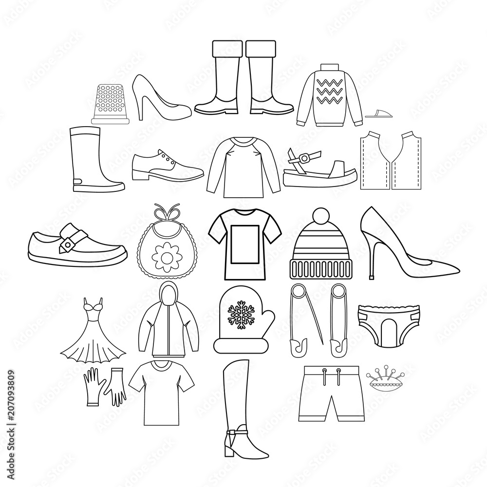 Poster outgoing clothes icons set. outline set of 25 outgoing clothes vector icons for web isolated on whit