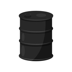 Flat vector icon of black barrel. Cylindrical metal or steel container for shipping liquids. Element for poster or flyer