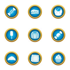 Sweet dish icons set. Flat set of 9 sweet dish vector icons for web isolated on white background