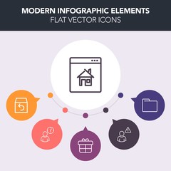 Modern, simple, colorful vector infographic background with box, celebration, time, concept, paper, service, estate, home, minute, computer, shipment, clock, real, work, web, holiday, delivery icons