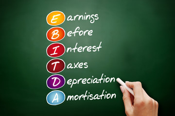 EBITDA - Earnings Before Interest, Taxes, Depreciation, Amortization acronym, business concept on blackboard