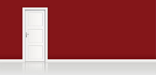 Element of architecture - vector background red wall and closed white doo