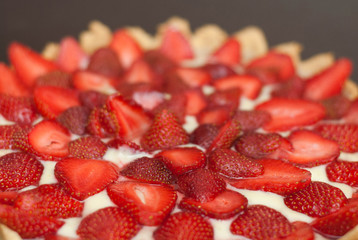 Strawberry Tarttlet with Cream home Made over Gray Background Isoalted Fruit food