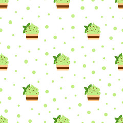 Obraz premium Seamless pattern of mint cupcake.