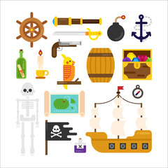 Pirate story icons vector flat graphic design illustration set
