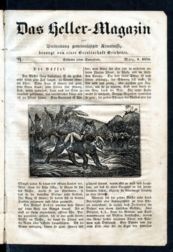 The tiger grabs the boy (from Das Heller-Magazin, March 1, 1834)