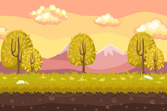Cartoon Seamless landscape background. Horizontal background for games
