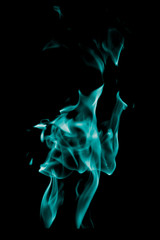 Blue flame of fire on a black background